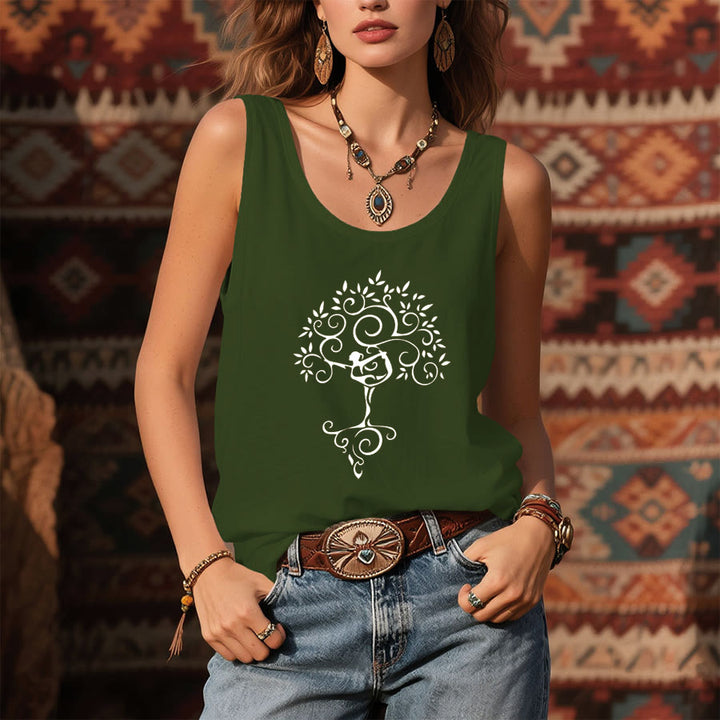 Olivenorma Minimalist Yoga Pose Tree of Life Print Women's Tank - image 1