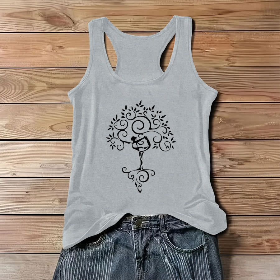 Olivenorma Minimalist Yoga Pose Tree of Life Print Women's Tank - Gray - 3XL - image 6