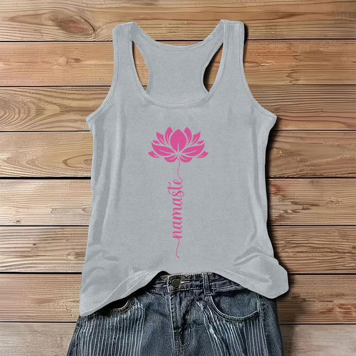 Olivenorma Namaste Lotus Flower Graphic Print Women's Tank - Gray - 3XL - image 4