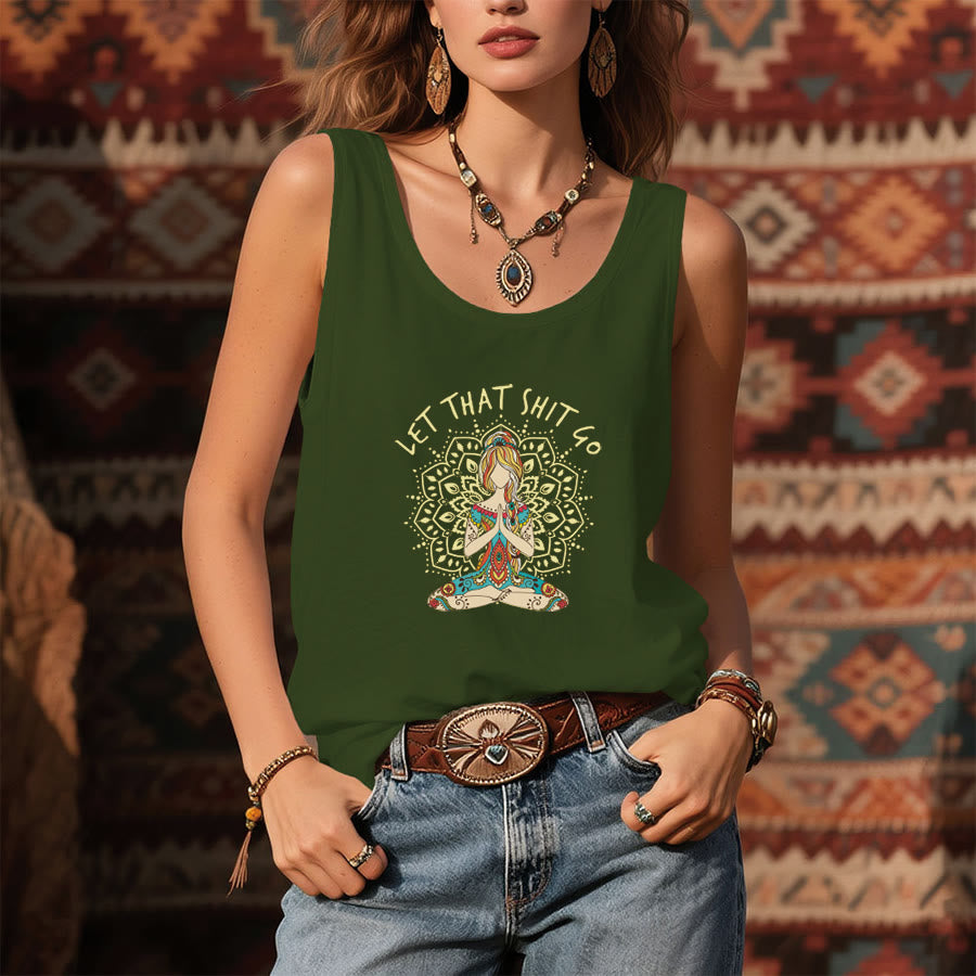 Olivenorma Artistic Yoga Woman with Mandala & Slogan Print Women's Tank - image 9