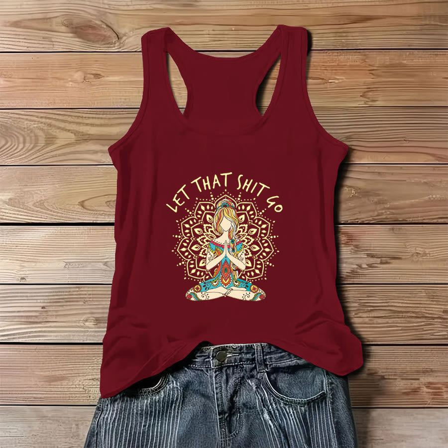 Olivenorma Artistic Yoga Woman with Mandala & Slogan Print Women's Tank - Red - 3XL - image 6