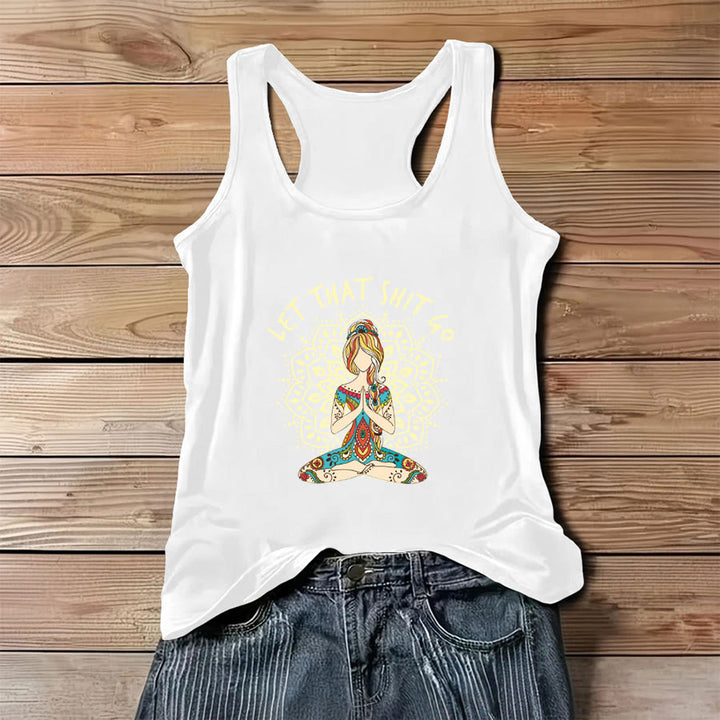 Olivenorma Artistic Yoga Woman with Mandala & Slogan Print Women's Tank - White - 3XL - image 4
