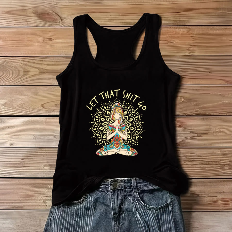 Olivenorma Artistic Yoga Woman with Mandala & Slogan Print Women's Tank - Black - 3XL - image 2