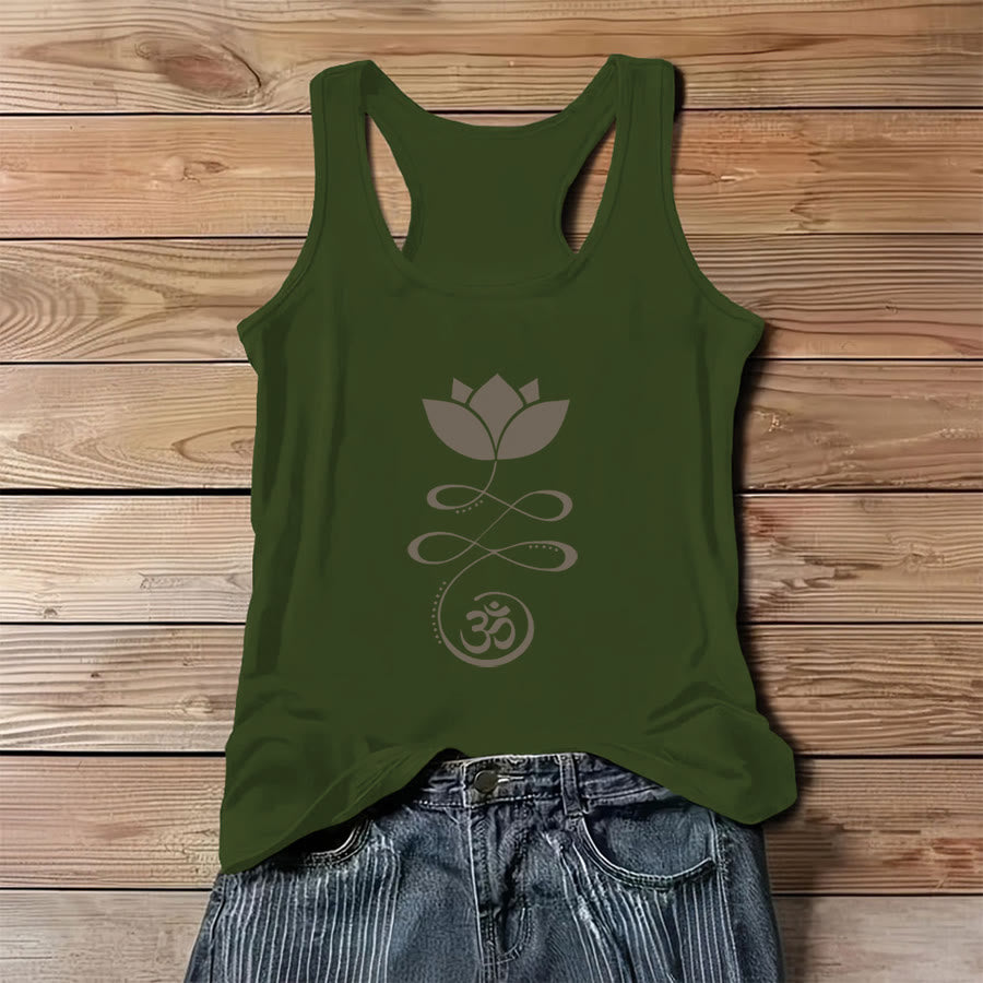 Olivenorma Yoga Lotus with Om Symbol Silhouette Print Women's Tank - Green - 3XL - image 8
