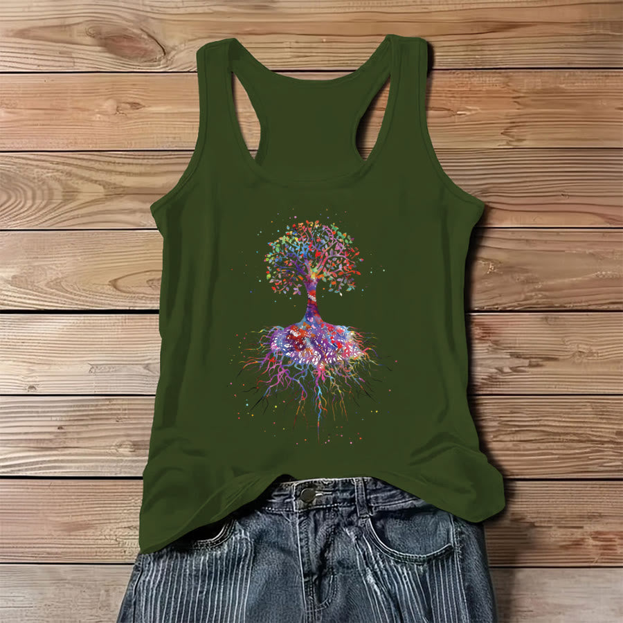 Olivenorma Watercolor Tree of Life Graphic Print Women's Tank - Green - 3XL - image 8
