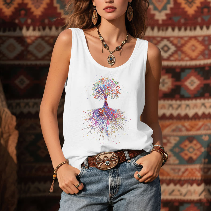 Olivenorma Watercolor Tree of Life Graphic Print Women's Tank - image 1