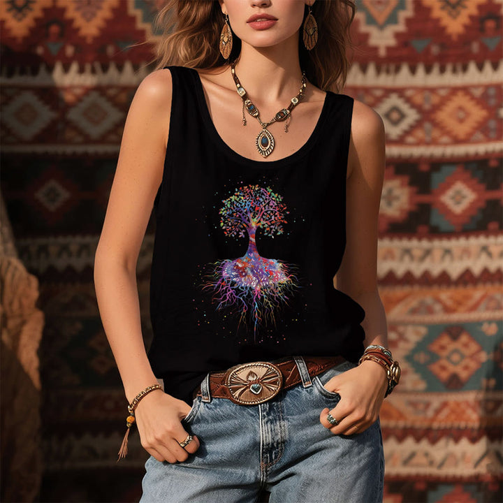 Olivenorma Watercolor Tree of Life Graphic Print Women's Tank - Black - 3XL - image 3