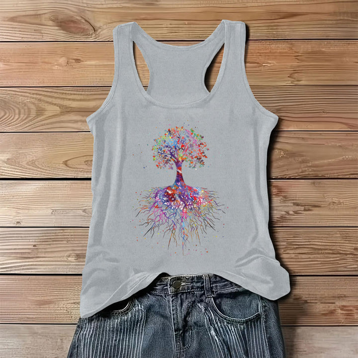 Olivenorma Watercolor Tree of Life Graphic Print Women's Tank - Gray - 3XL - image 4