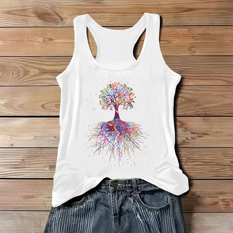 Olivenorma Watercolor Tree of Life Graphic Print Women's Tank - White - 3XL - image 0