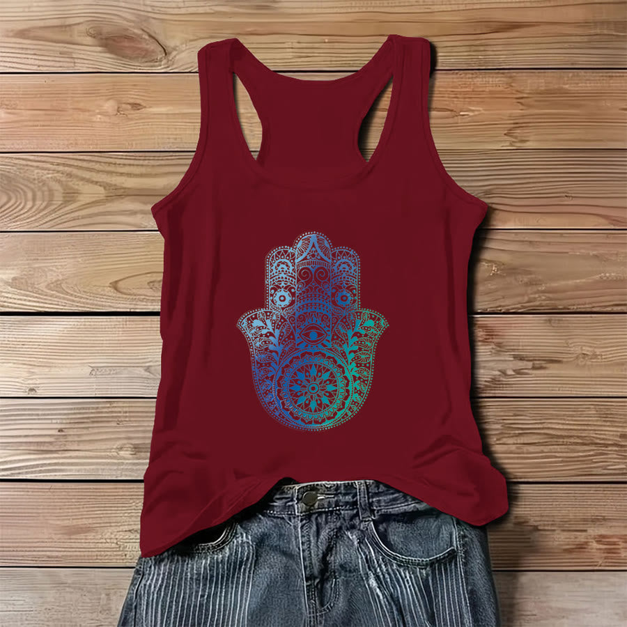 Olivenorma "Palm of Protection" Gradient Hamsa Hand Women's Tank - Red - 3XL - image 8