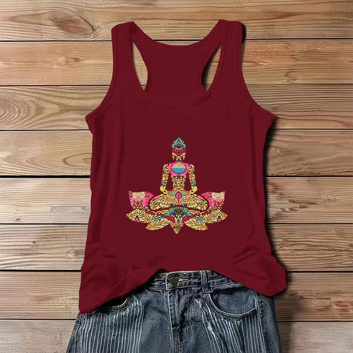 Olivenorma Patterned Peace Ornate Yoga Pose Graphic Women's Tank - Red - 3XL - image 0