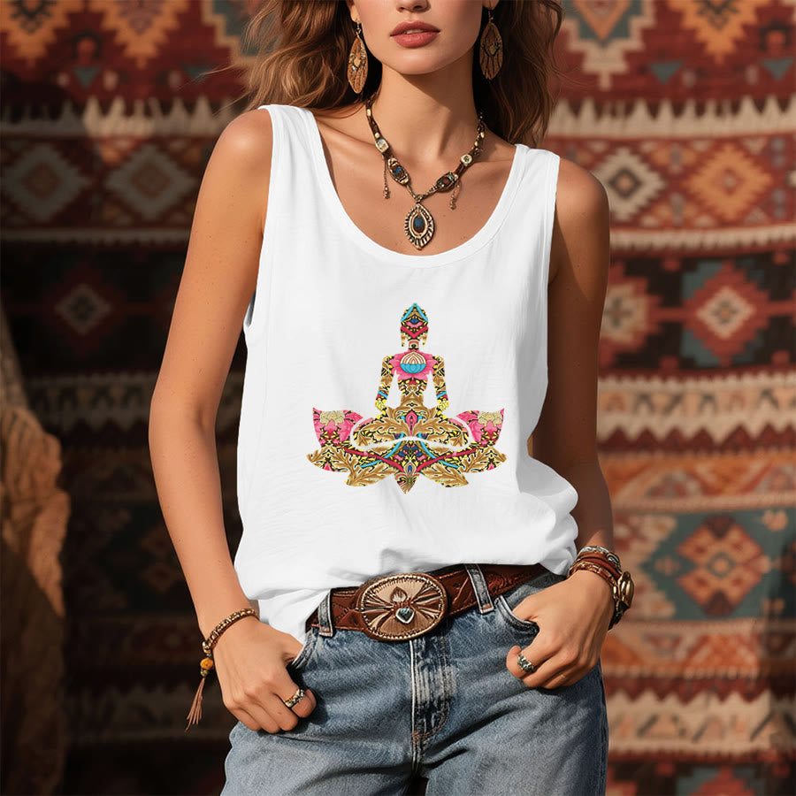 Olivenorma Patterned Peace Ornate Yoga Pose Graphic Women's Tank - image 5