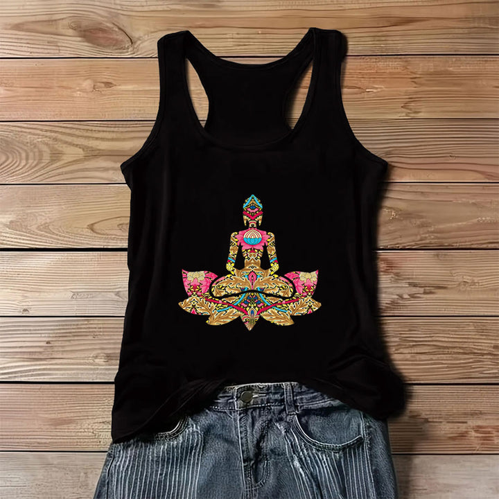 Olivenorma Patterned Peace Ornate Yoga Pose Graphic Women's Tank - Black - 3XL - image 2