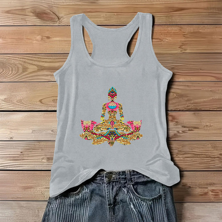 Olivenorma Patterned Peace Ornate Yoga Pose Graphic Women's Tank - Gray - 3XL - image 6