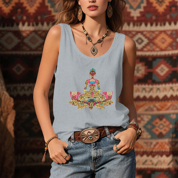 Olivenorma Patterned Peace Ornate Yoga Pose Graphic Women's Tank - image 7
