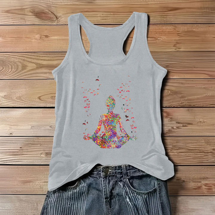 Olivenorma Bloom Within Watercolor Yoga Figure with Butterflies Women's Tank - Gray - 3XL - image 6
