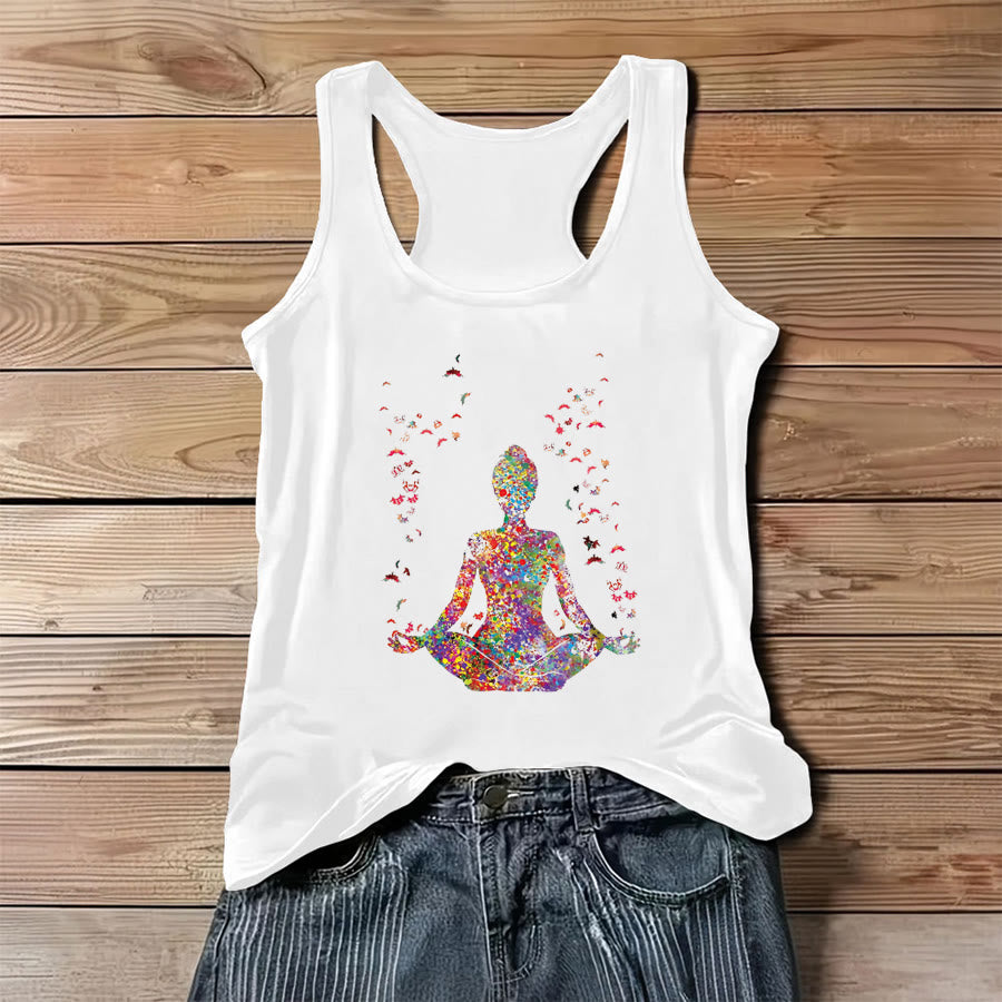 Olivenorma Bloom Within Watercolor Yoga Figure with Butterflies Women's Tank - White - 3XL - image 0