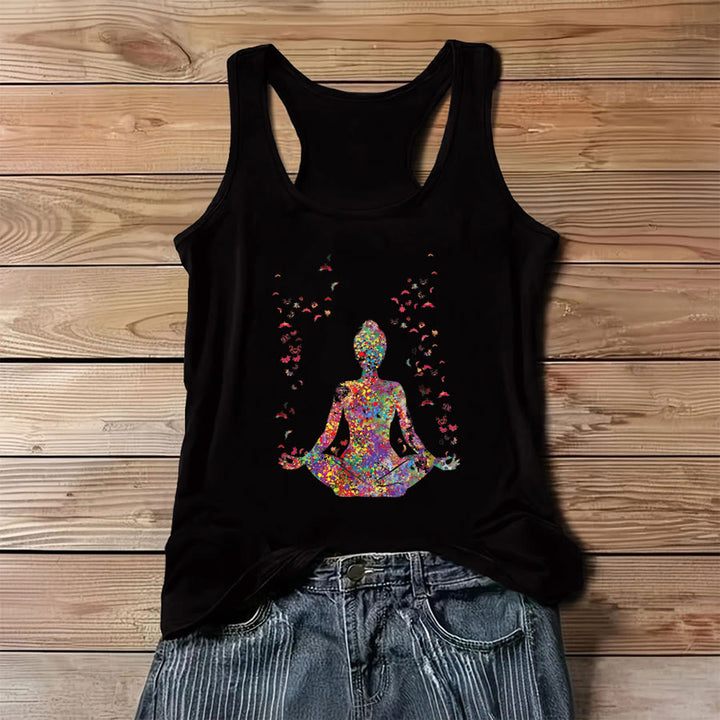 Olivenorma Bloom Within Watercolor Yoga Figure with Butterflies Women's Tank - Black - 3XL - image 4