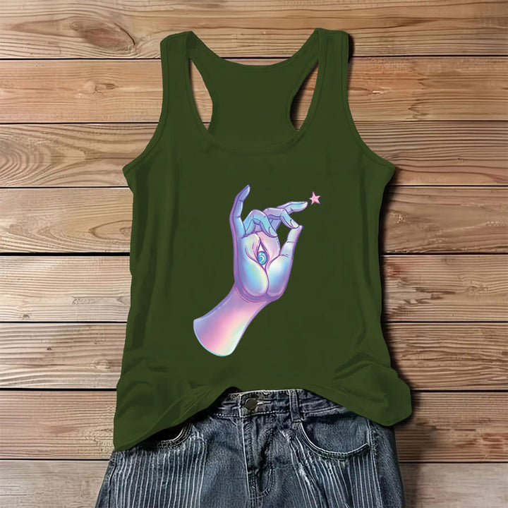 Olivenorma Magic in the Hand Holographic Hand & Evil Eye Women's Tank - Green - 3XL - image 8