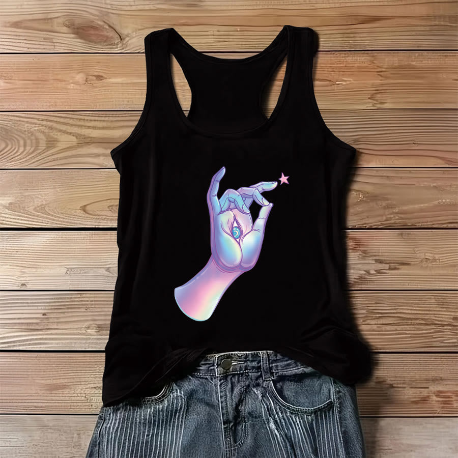 Olivenorma Magic in the Hand Holographic Hand & Evil Eye Women's Tank - Black - 3XL - image 4
