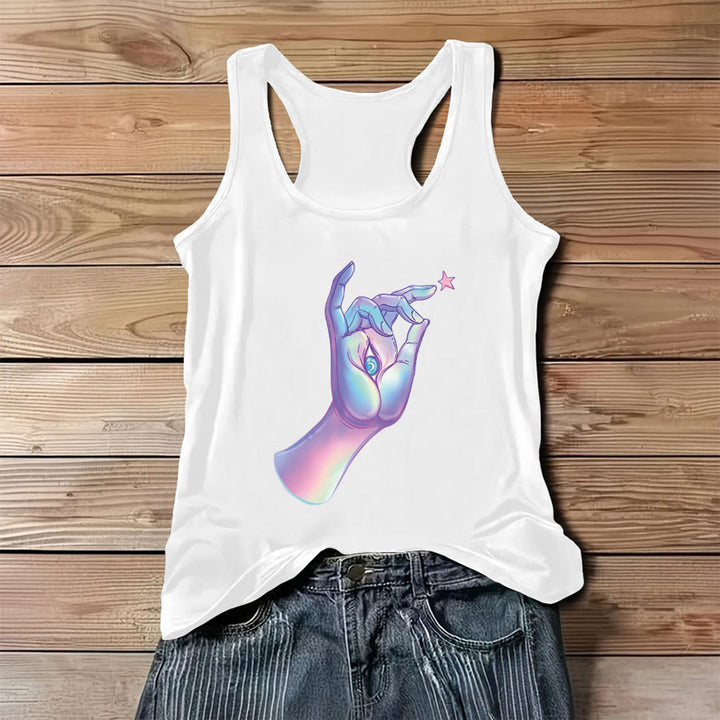 Olivenorma Magic in the Hand Holographic Hand & Evil Eye Women's Tank - White - 3XL - image 2