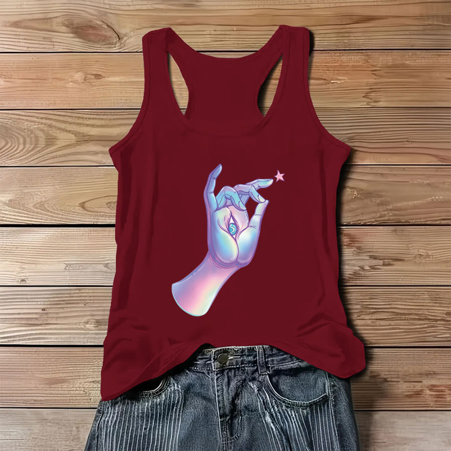 Olivenorma Magic in the Hand Holographic Hand & Evil Eye Women's Tank - Red - 3XL - image 0