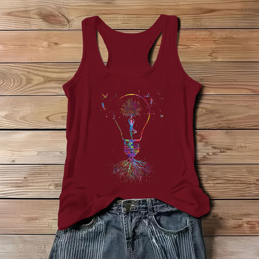 Olivenorma Idea Blooms Here Watercolor Yoga Tree & Lightbulb Women's Tank - Red - 3XL - image 8