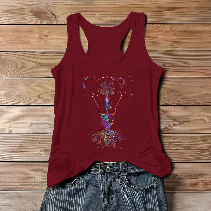 Olivenorma Idea Blooms Here Watercolor Yoga Tree & Lightbulb Women's Tank - Red - 3XL - image 8