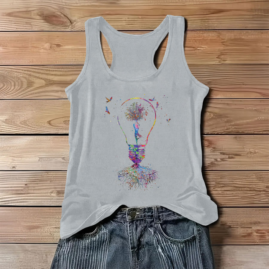 Olivenorma Idea Blooms Here Watercolor Yoga Tree & Lightbulb Women's Tank - Gray - 3XL - image 6