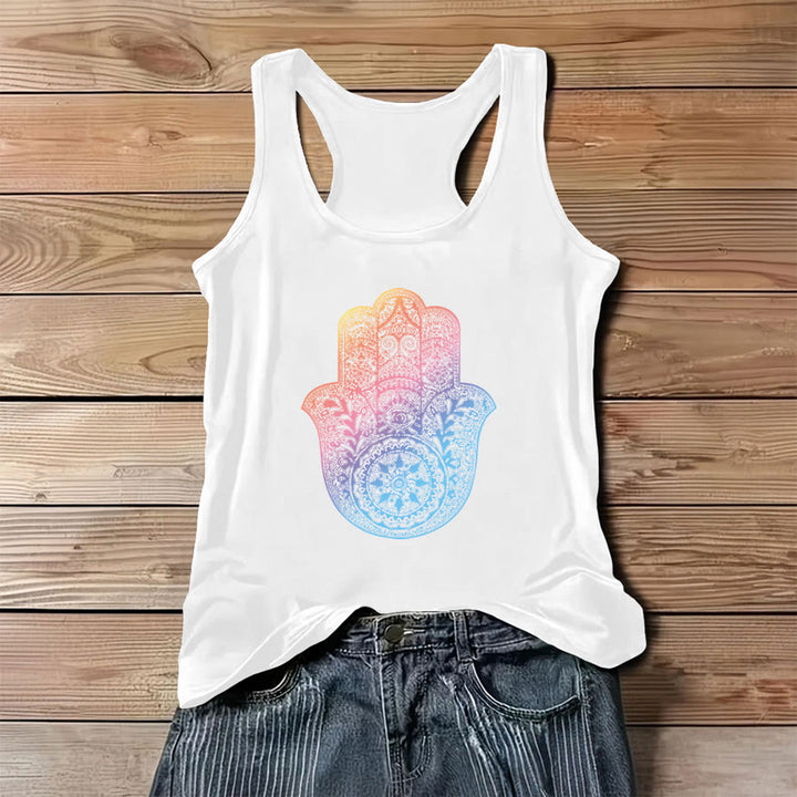 Olivenorma Pastel Guardian Gradient Hamsa Mandala Graphic Women's Tank - White - 3XL - image 2