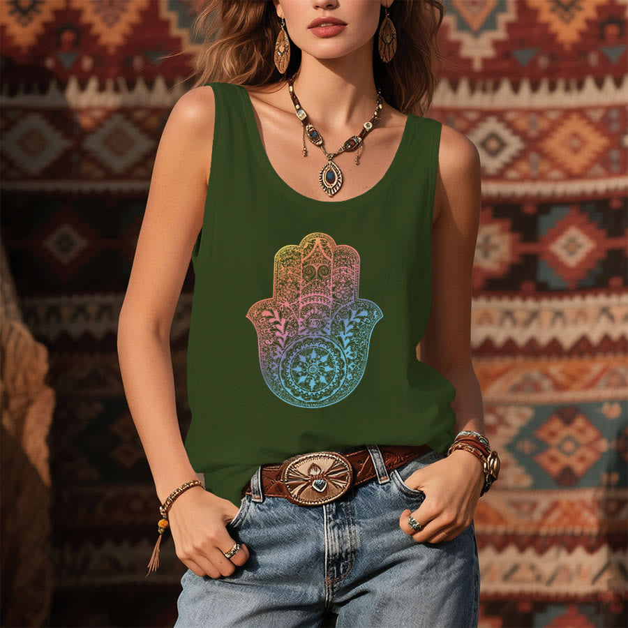 Olivenorma Pastel Guardian Gradient Hamsa Mandala Graphic Women's Tank - image 9