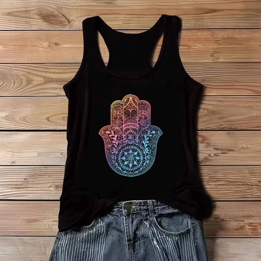 Olivenorma Pastel Guardian Gradient Hamsa Mandala Graphic Women's Tank - Black - 3XL - image 0