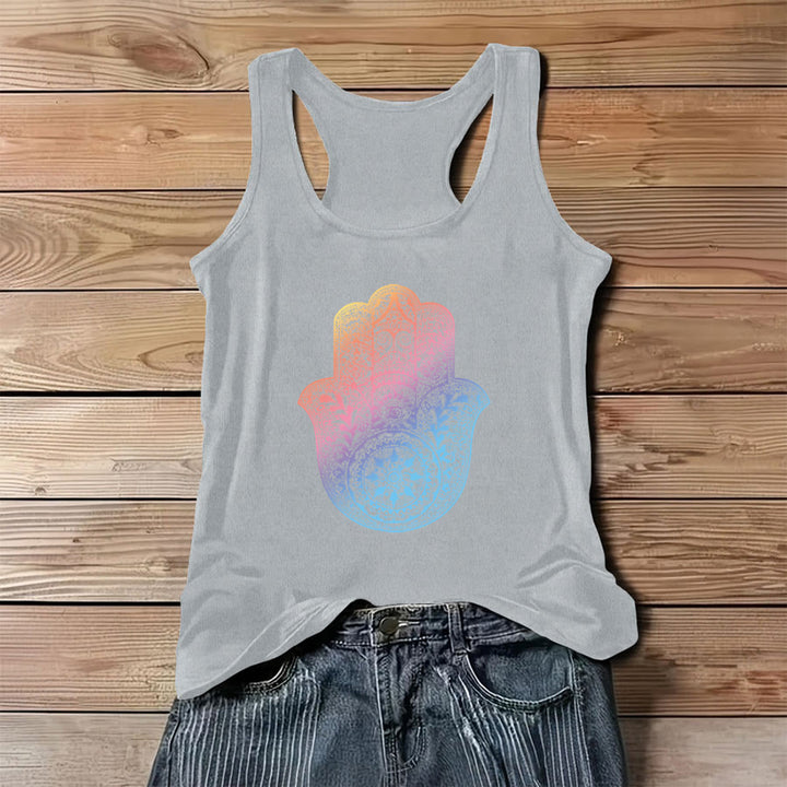 Olivenorma Pastel Guardian Gradient Hamsa Mandala Graphic Women's Tank - Gray - 3XL - image 4