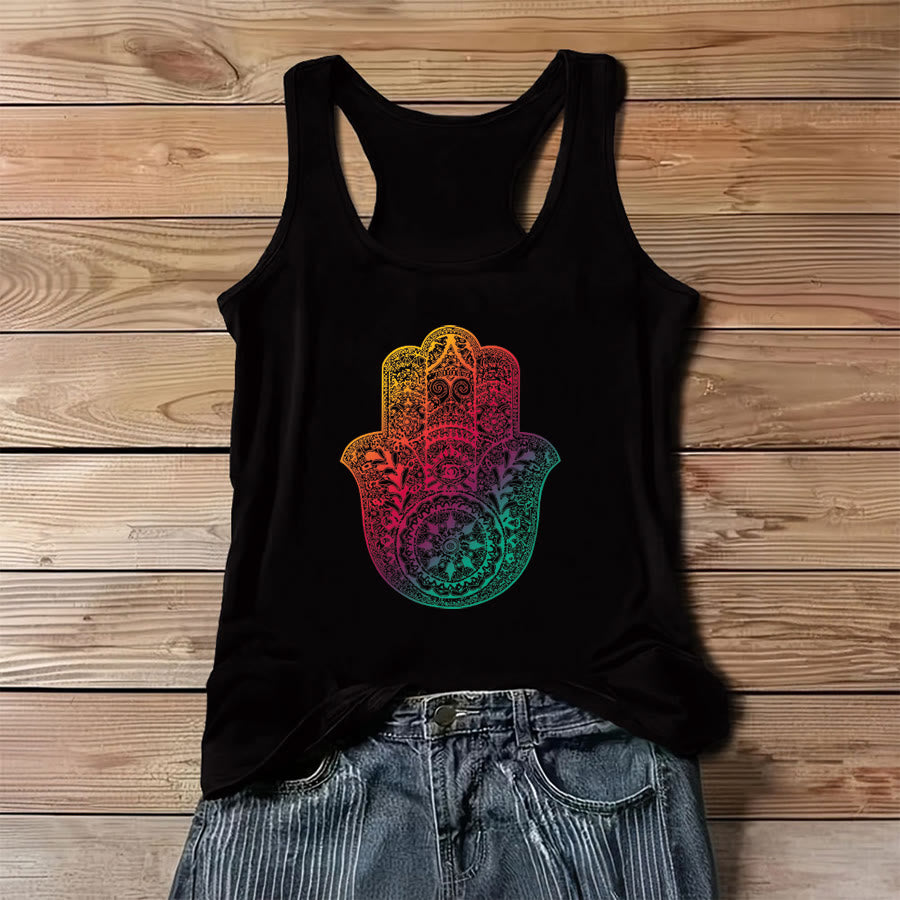Olivenorma Rainbow Blessing Gradient Hamsa Hand Mandala Women's Tank - Black - 3XL - image 0
