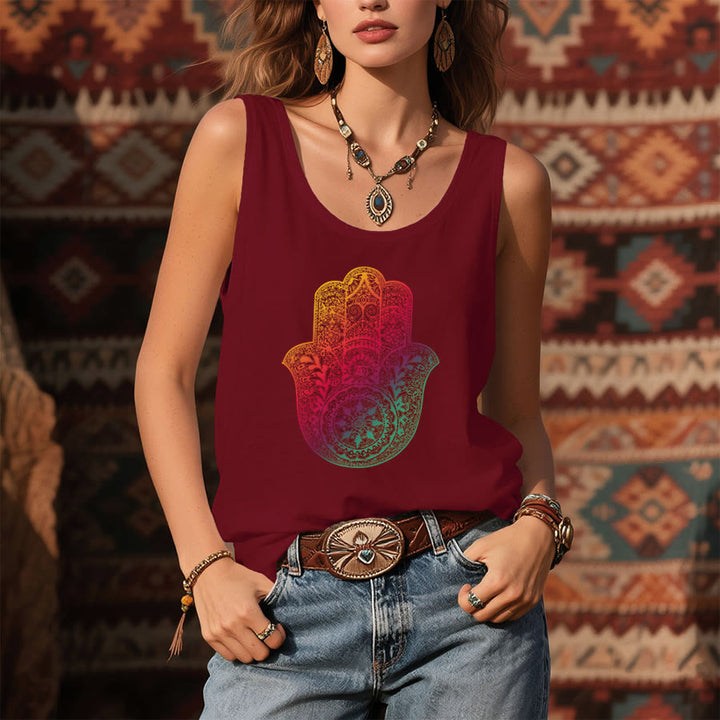 Olivenorma Rainbow Blessing Gradient Hamsa Hand Mandala Women's Tank - image 7