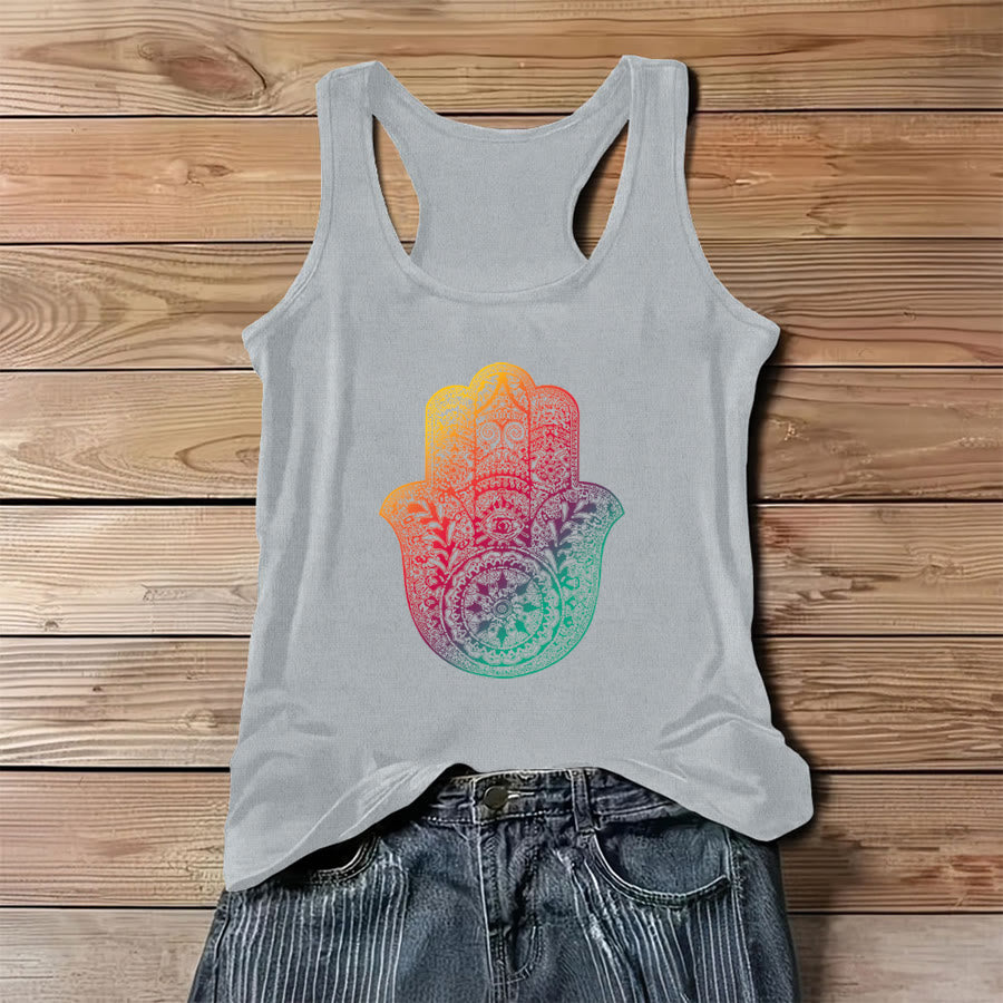 Olivenorma Rainbow Blessing Gradient Hamsa Hand Mandala Women's Tank - Gray - 3XL - image 4