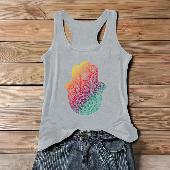 Olivenorma Rainbow Blessing Gradient Hamsa Hand Mandala Women's Tank - Gray - 3XL - image 4