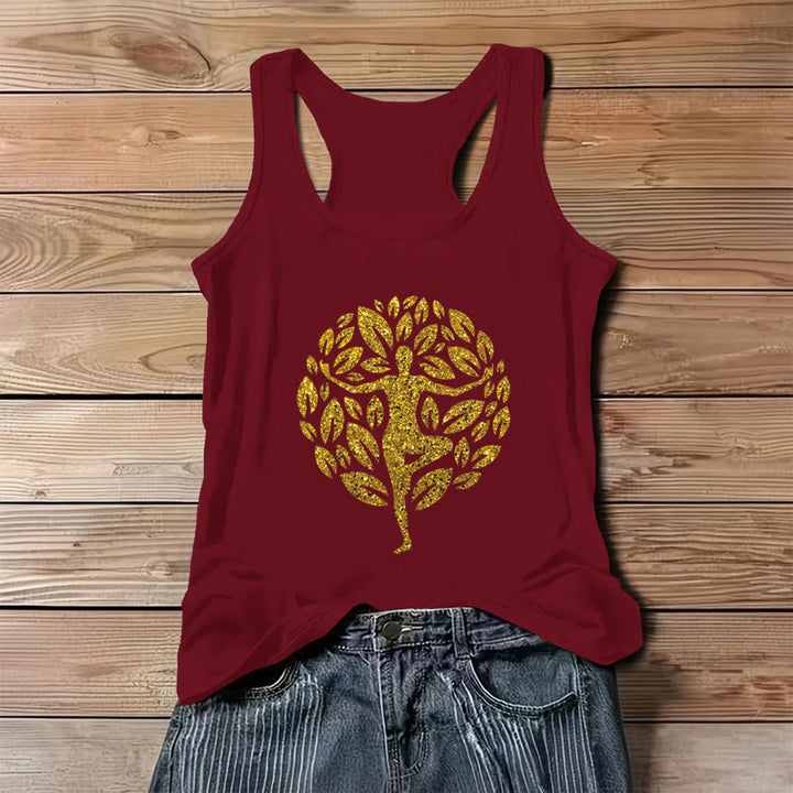 Olivenorma Golden Tree Pose Glitter Yoga Woman Tree of Life Women's Tank - Red - 3XL - image 8