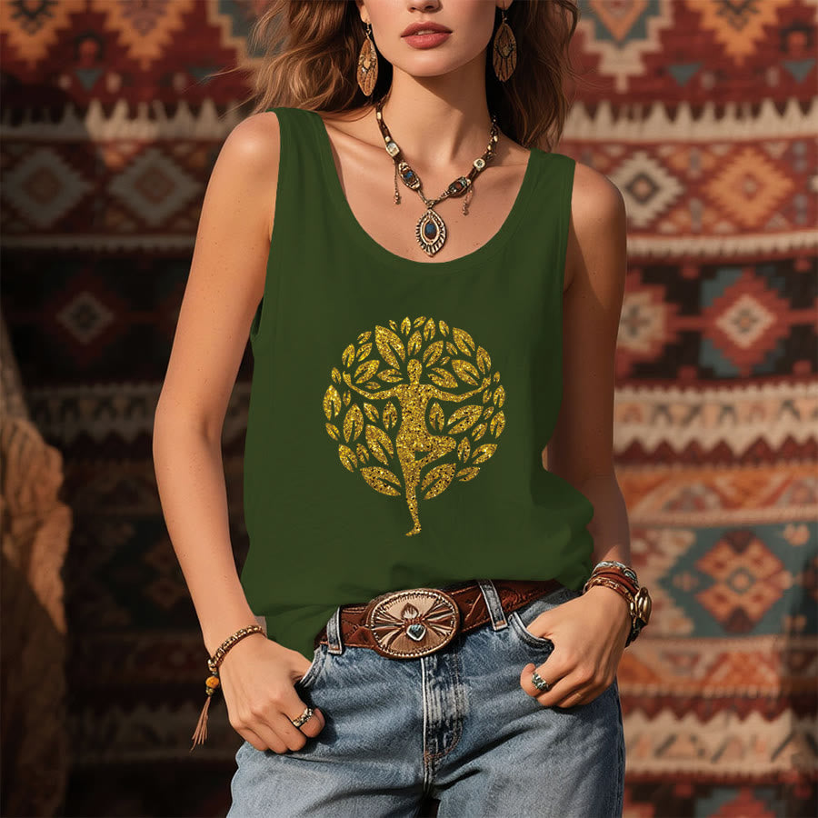 Olivenorma Golden Tree Pose Glitter Yoga Woman Tree of Life Women's Tank - image 1