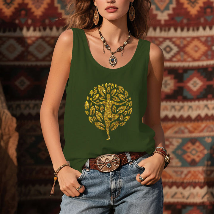 Olivenorma Golden Tree Pose Glitter Yoga Woman Tree of Life Women's Tank - image 1