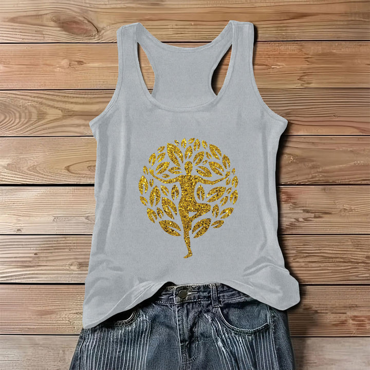 Olivenorma Golden Tree Pose Glitter Yoga Woman Tree of Life Women's Tank - Gray - 3XL - image 6