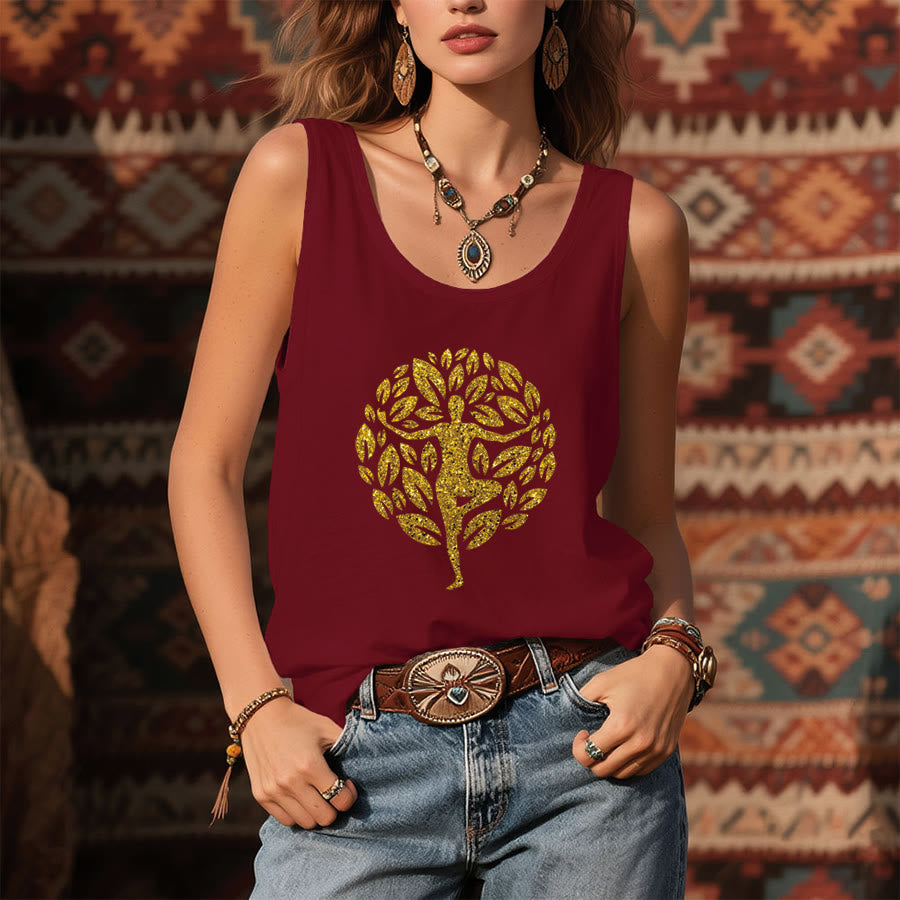 Olivenorma Golden Tree Pose Glitter Yoga Woman Tree of Life Women's Tank - image 9