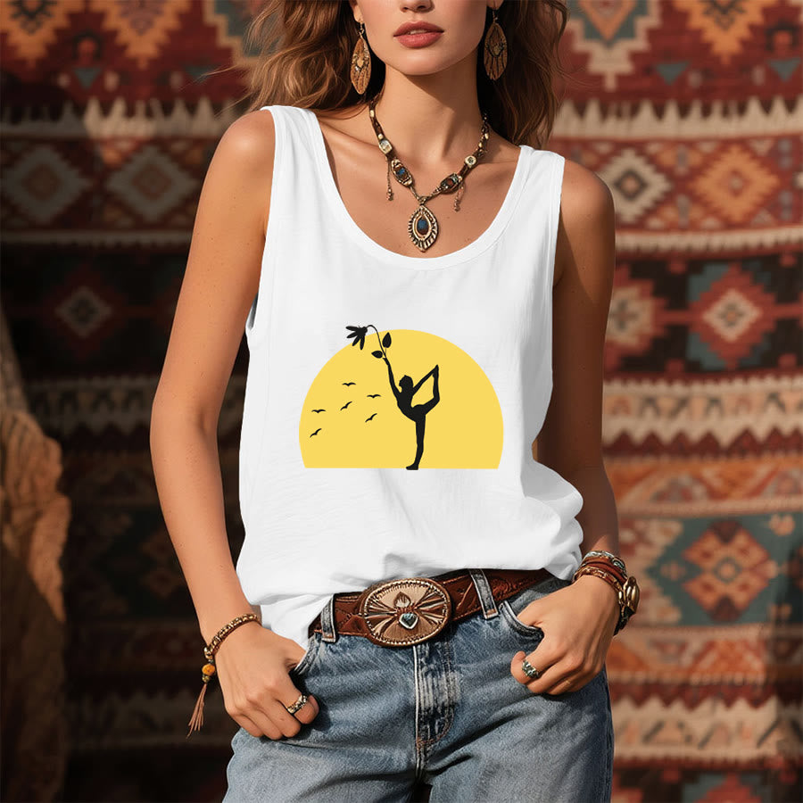 Olivenorma Sunset Grace Yoga Dancer Silhouette with Flower Women's Tank - image 1