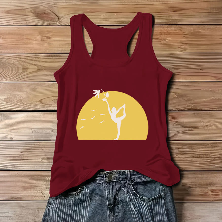 Olivenorma Sunset Grace Yoga Dancer Silhouette with Flower Women's Tank - Red - 3XL - image 6