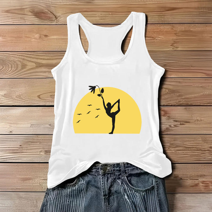 Olivenorma Sunset Grace Yoga Dancer Silhouette with Flower Women's Tank - White - 3XL - image 0