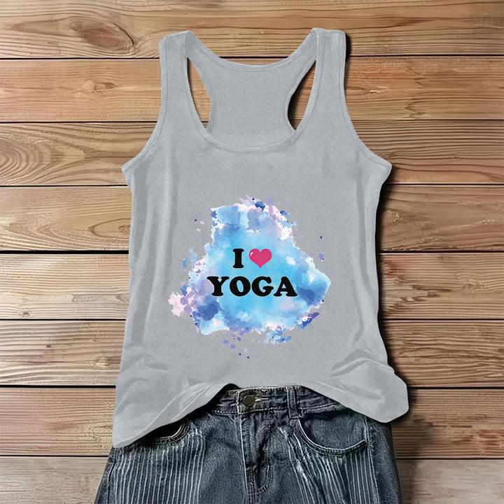 Olivenorma Yoga Love Splash Watercolor "I ❤️ YOGA" Graphic Women's Tank - Gray - 3XL - image 8