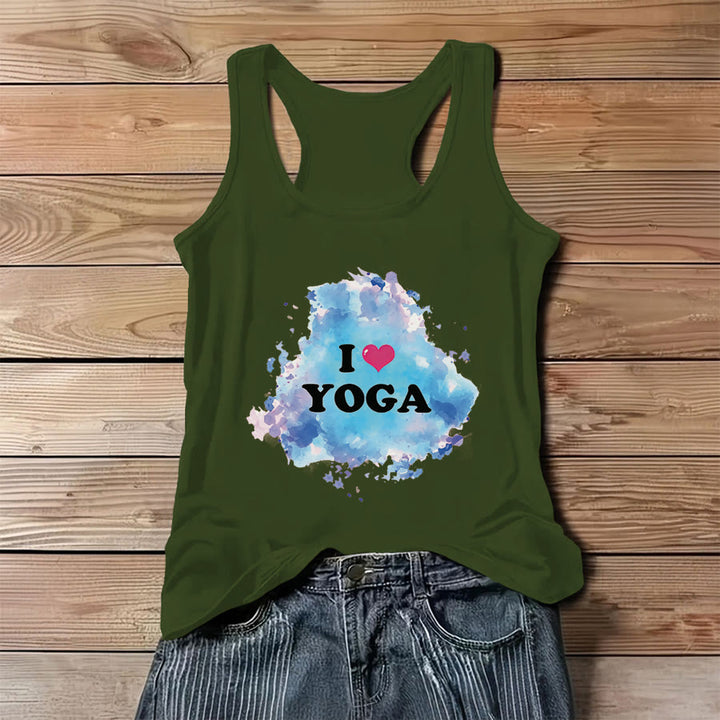 Olivenorma Yoga Love Splash Watercolor "I ❤️ YOGA" Graphic Women's Tank - Green - 3XL - image 0