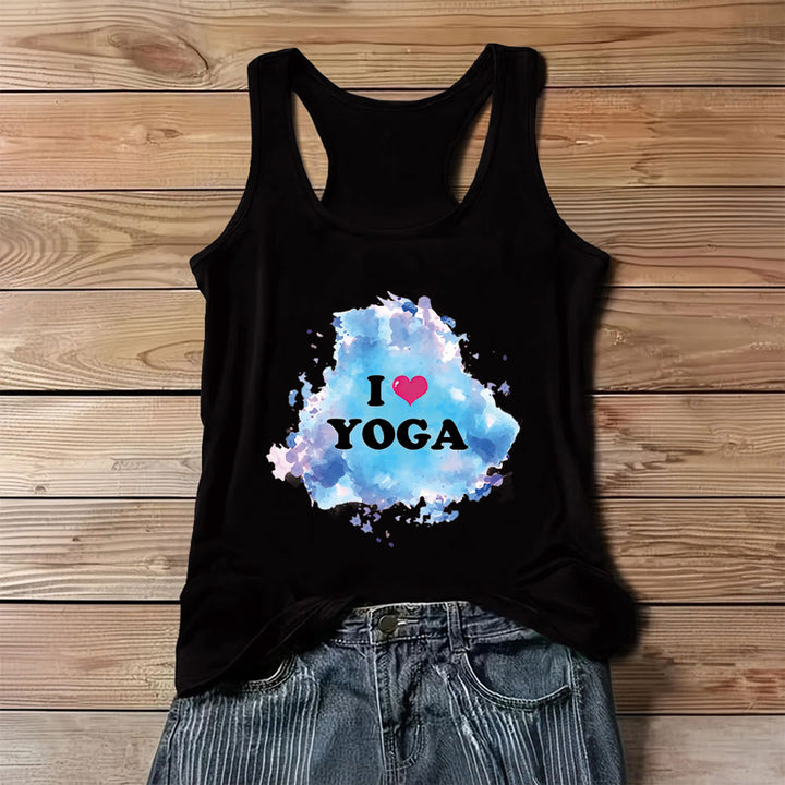 Olivenorma Yoga Love Splash Watercolor "I ❤️ YOGA" Graphic Women's Tank - Black - 3XL - image 6