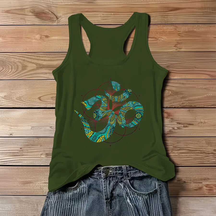 Olivenorma Sacred Om Serpent Tribal Pattern Om Symbol Women's Tank - Green - 3XL - image 2