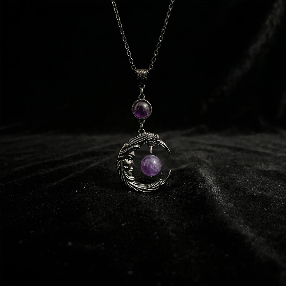 FREE Today: Crescent Moon Goddess Face Necklace Purple Amethyst & Opalite Glow-in-the-dark Witchy Pendant - image 2